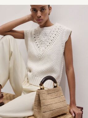 NWT ME+EM Crochet Knit Relaxed Vest - Cream - Small